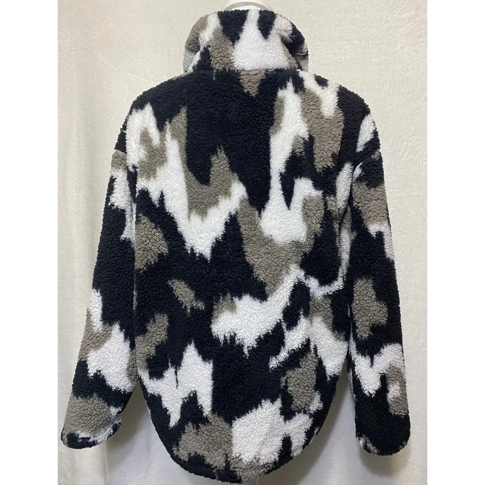 Eddie Bauer Fleece Pullover Women Size XL Black Camo Plush 1/4 Zip Soft Jacket